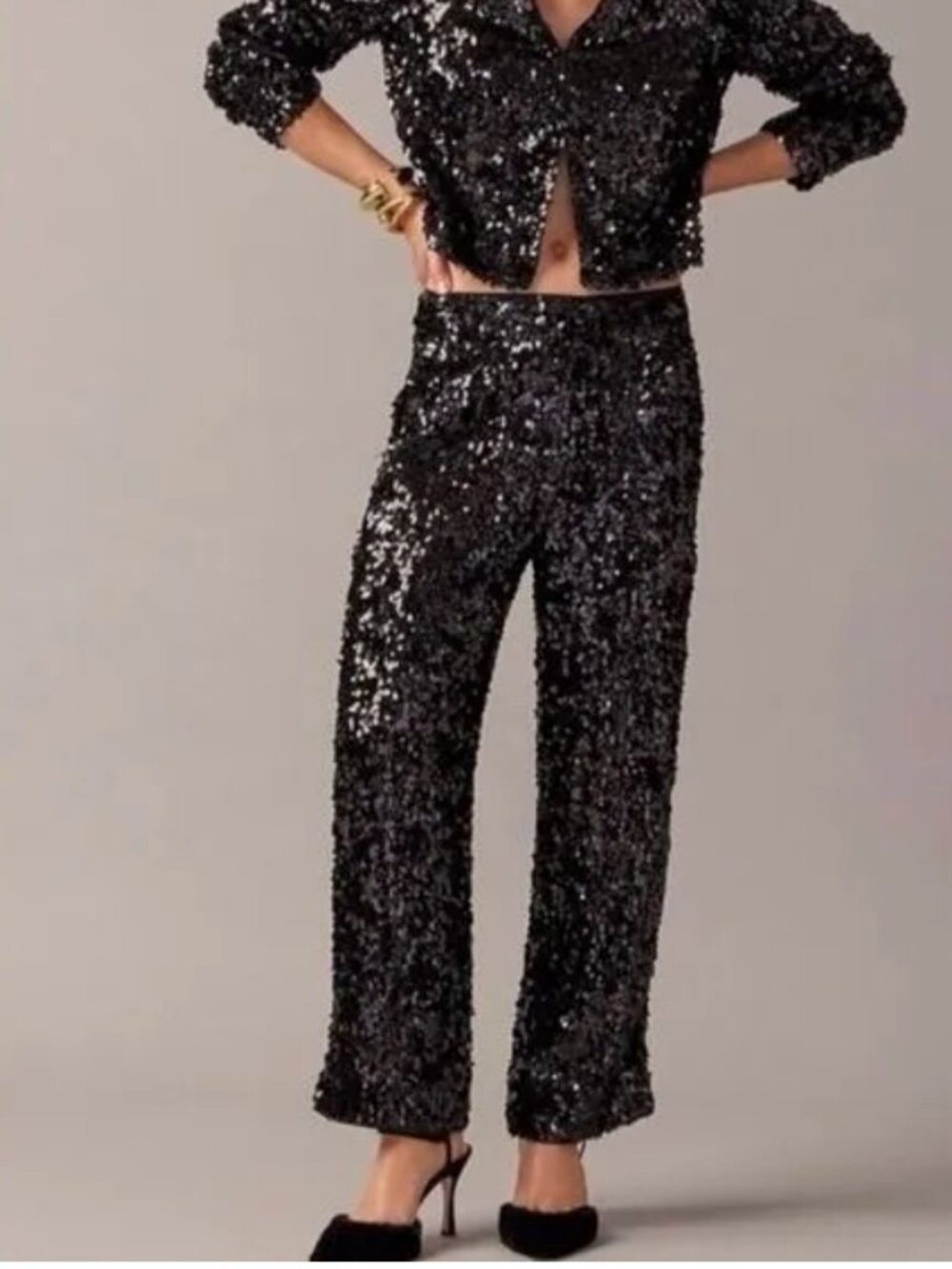 ✨🖤 NWT J.Crew Collection Ingrid Black Sequin High Rise Wide Leg Pants Size 12